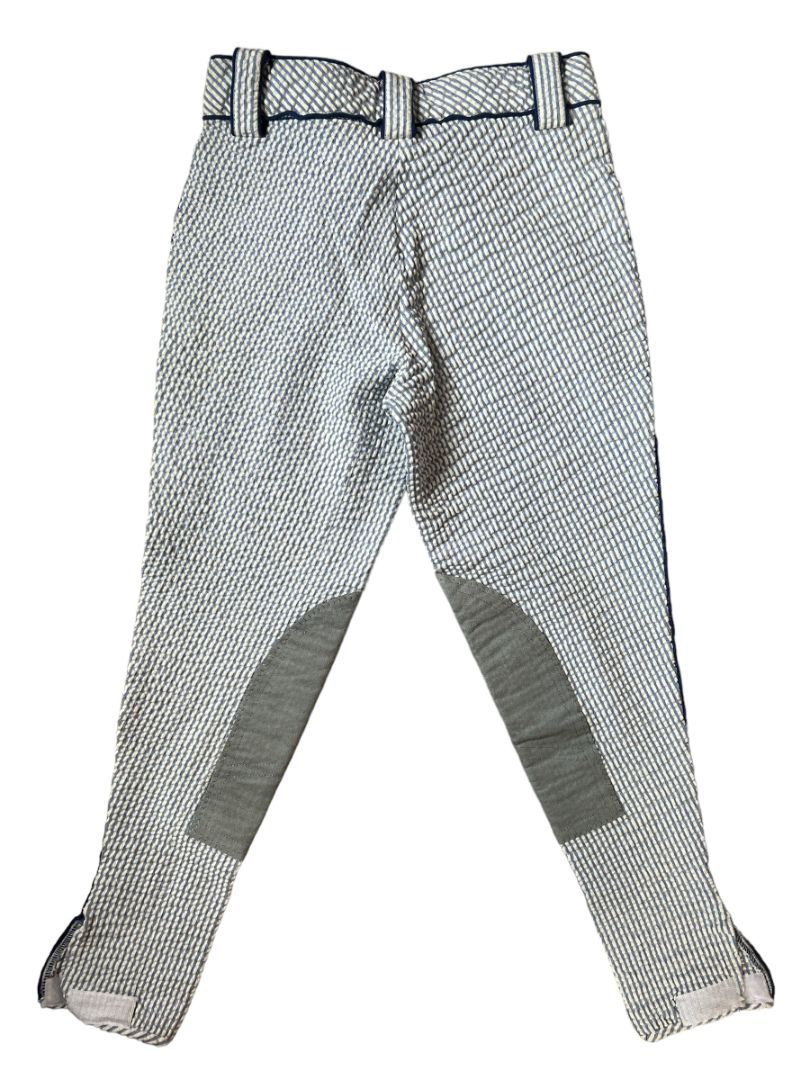 High Line Outfitters Seersucker Blue & White Knee Patch Breeches - Size US 24 NEW