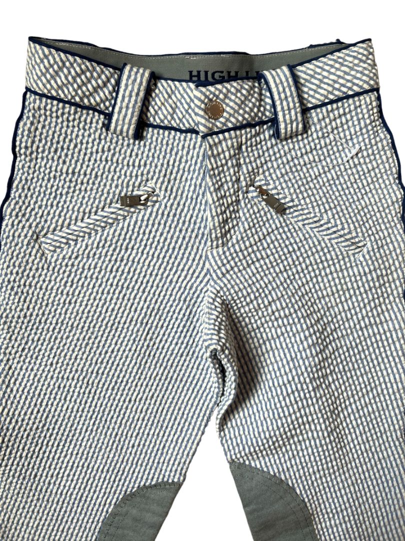 High Line Outfitters Seersucker Blue & White Knee Patch Breeches - Size US 24 NEW