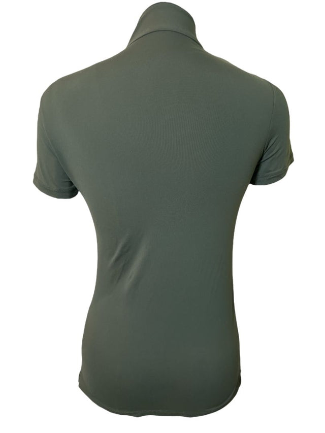 The Tailored Sportsman Women's Short Sleeve IceFil Zip Shirt - Loden Green/Gold/ White - Size XXS