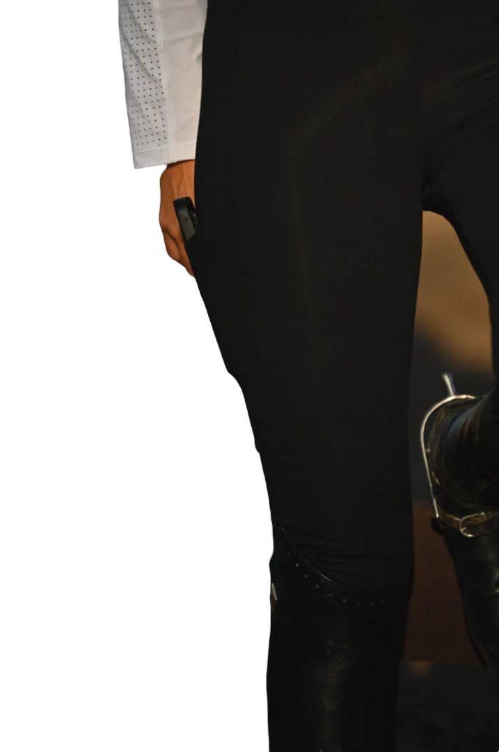 Callidae Women's Knee Patch Riding Tights Leggings with Pocket  - Black / Size Small