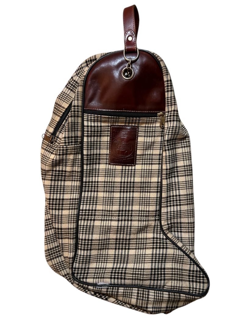 5/A Baker Plaid Riding Boot Bag - Brown