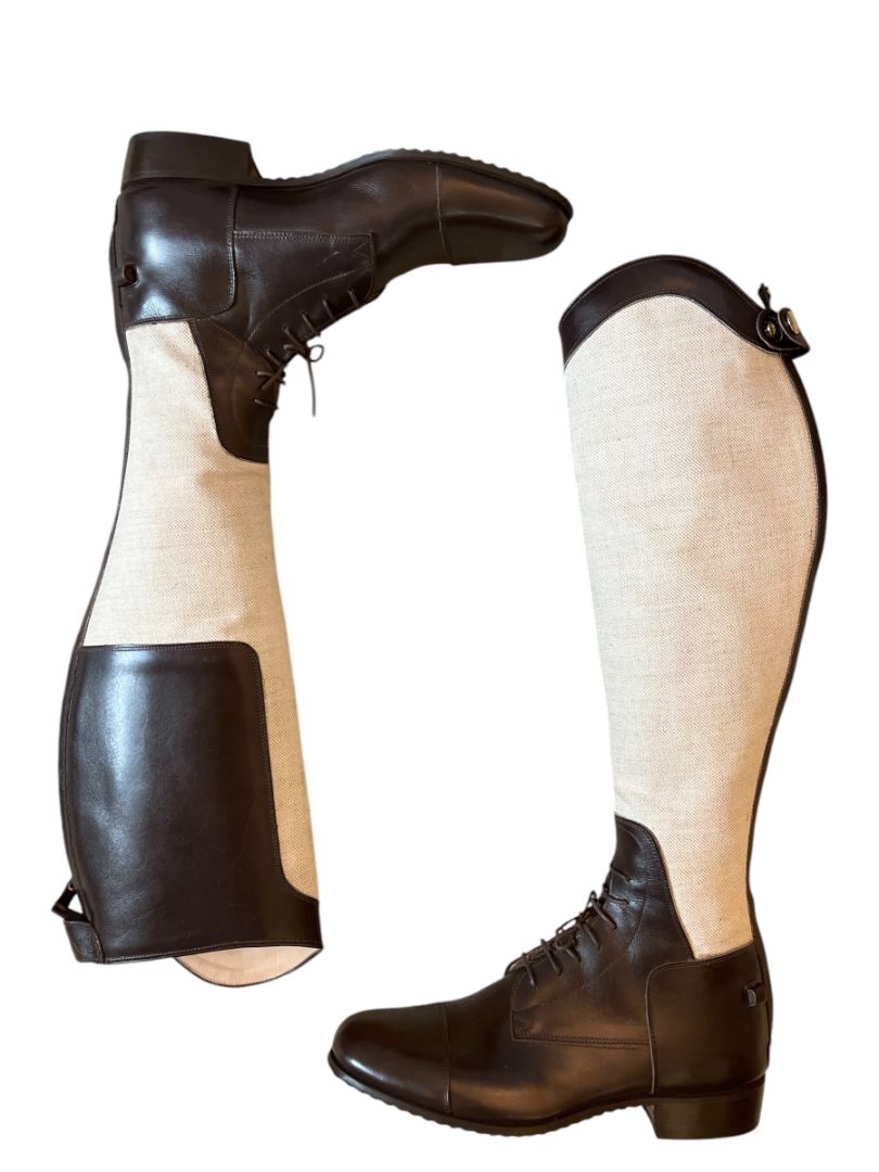 Vogel Bespoke Custom Women's Field Boots - Brown / Toile Canvas - Size 9.5 - H 18" C 13.5"