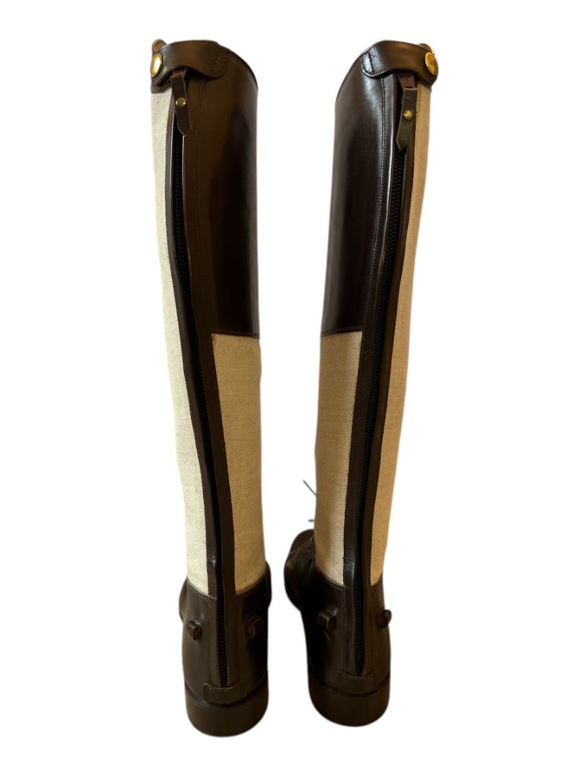 Vogel Bespoke Custom Women's Field Boots - Brown / Toile Canvas - Size 9.5 - H 18" C 13.5"