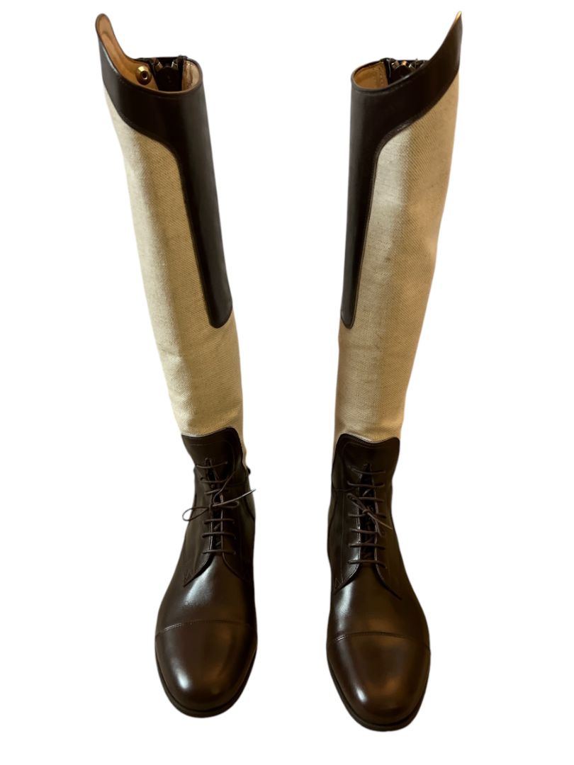 Vogel Bespoke Custom Women's Field Boots - Brown / Toile Canvas - Size 9.5 - H 18" C 13.5"