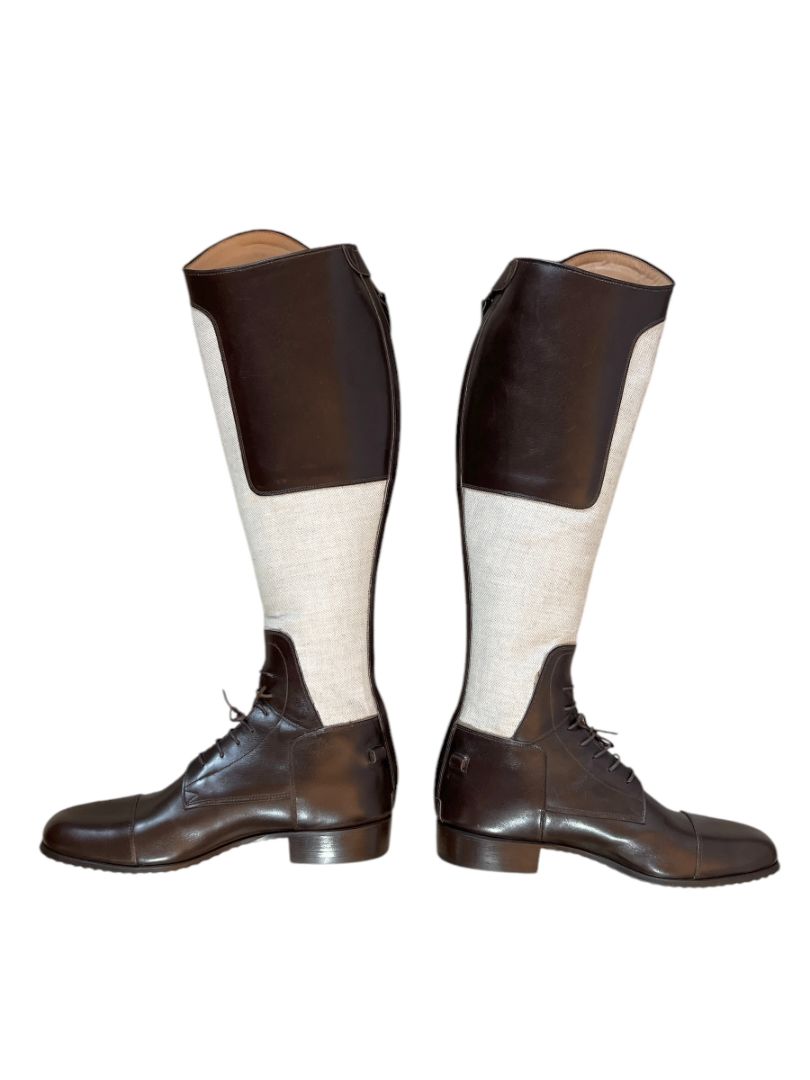 Vogel Bespoke Custom Women's Field Boots - Brown / Toile Canvas - Size 9.5 - H 18" C 13.5"