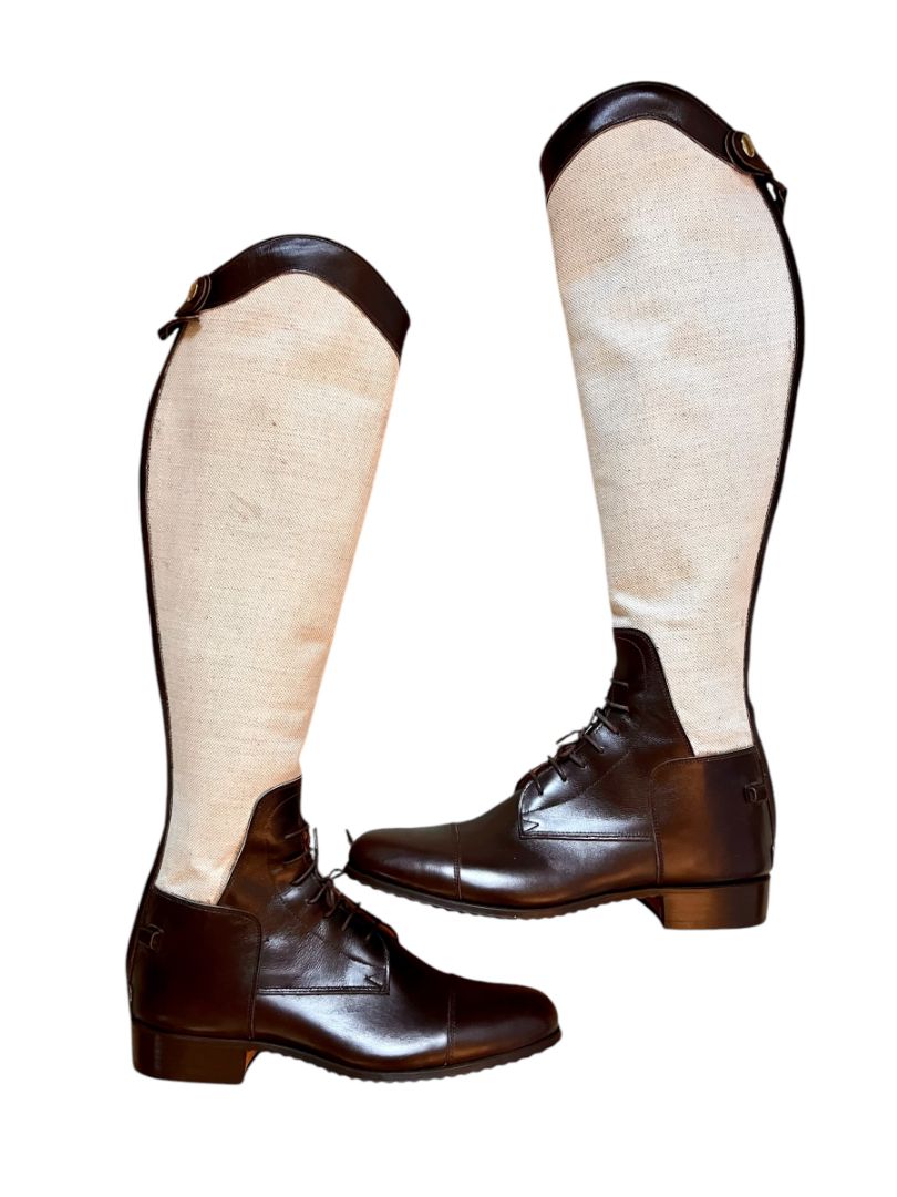 Vogel Bespoke Custom Women's Field Boots - Brown / Toile Canvas - Size 9.5 - H 18" C 13.5"