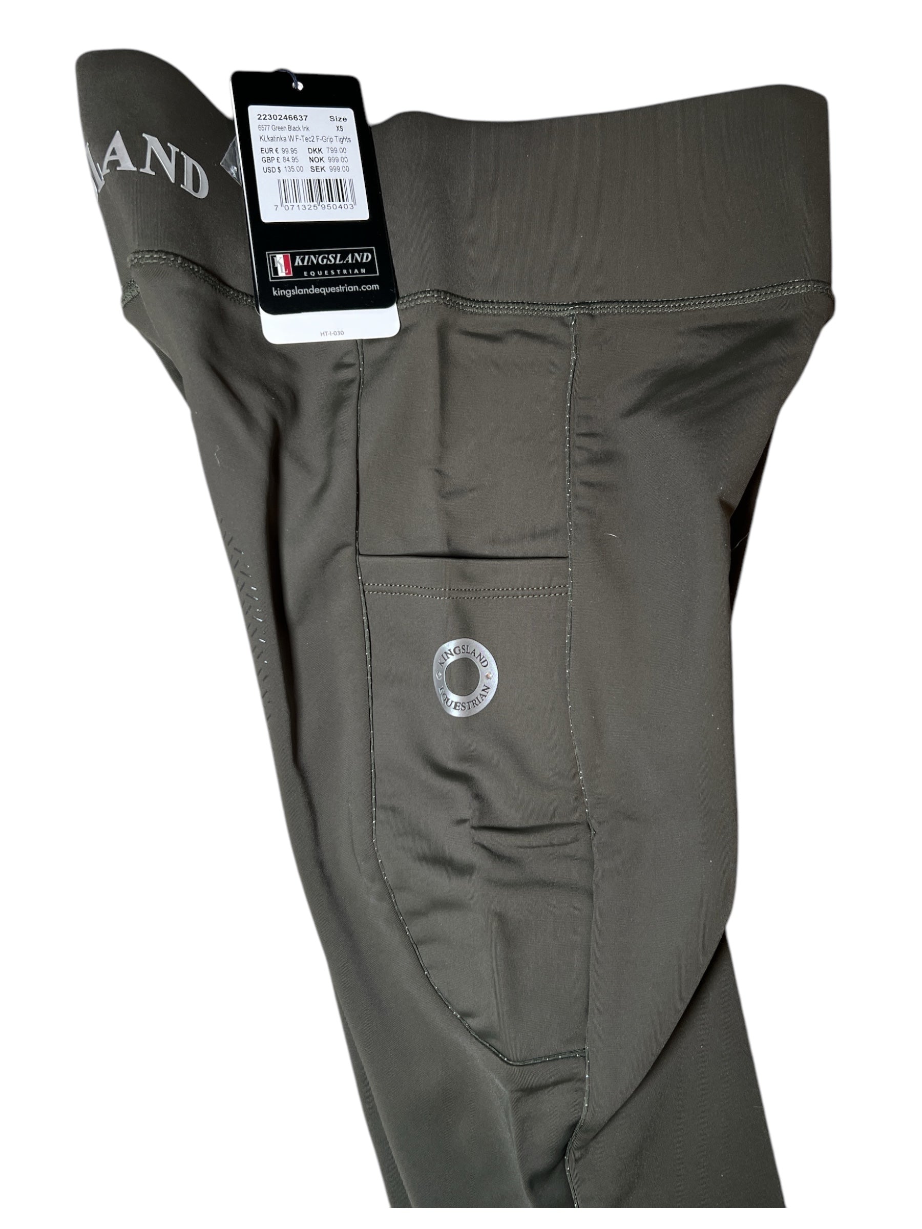 Kingsland KL Katinka Full Seat Grip Tights - Green Black / Size XS NEW
