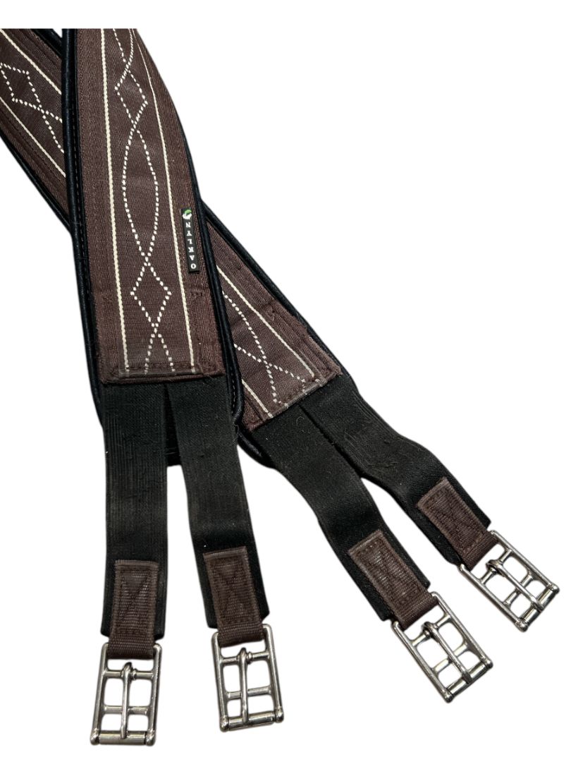 Oaklyn Tack Terra Girth with White Fancy Stitch - 56" with 3 liners (black sheepskin, white sheepskin & neoprene liners)