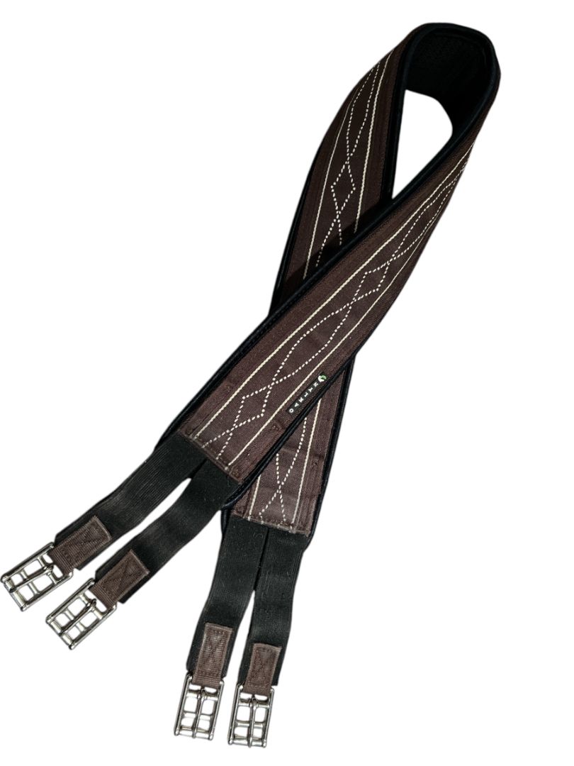 Oaklyn Tack Terra Girth with White Fancy Stitch - 56" with 3 liners (black sheepskin, white sheepskin & neoprene liners)