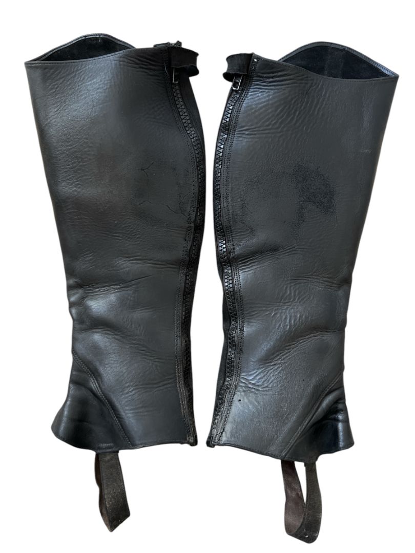 Tucci Half Chaps Leather Classic with Zipper Lock Tab - Black / Size Medium
