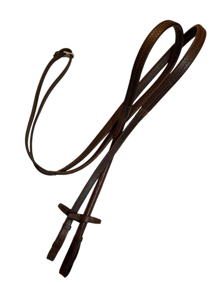 CWD Raised Rubber Reins with Fancy Stitching - Size Full (3) / Brown