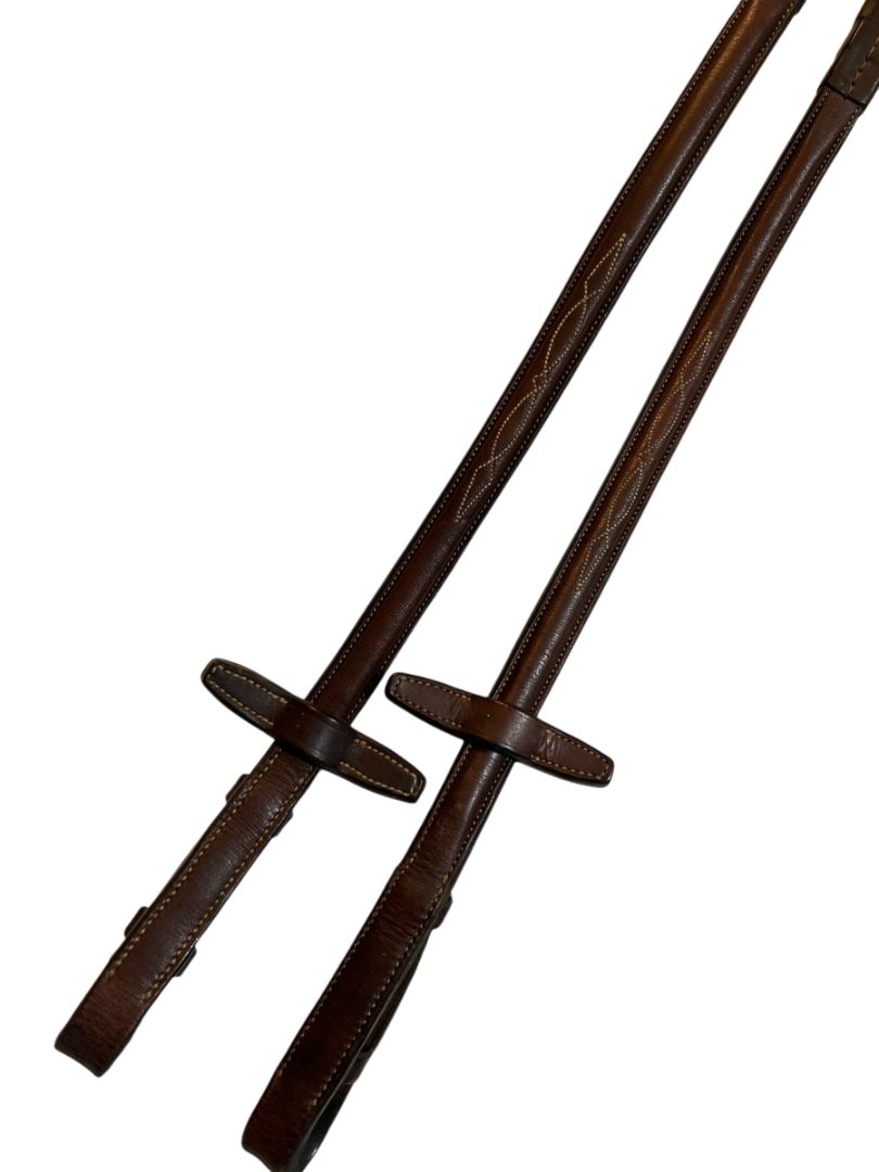 CWD Raised Rubber Reins with Fancy Stitching - Size Full (3) / Brown