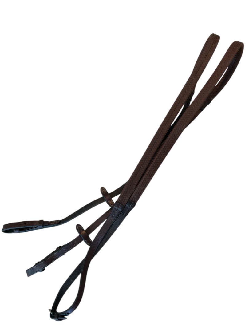 Beval Rubber Reins Flat Leather - Brown Horse/Full Size