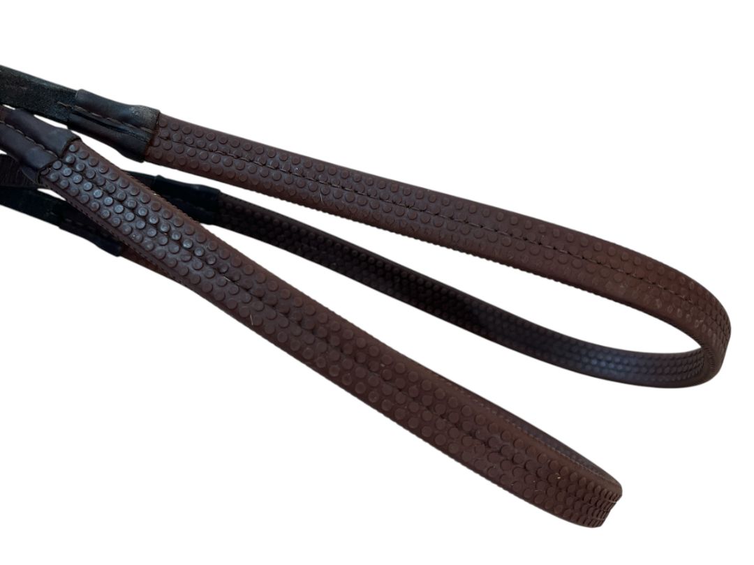 Beval Rubber Reins Flat Leather - Brown Horse/Full Size