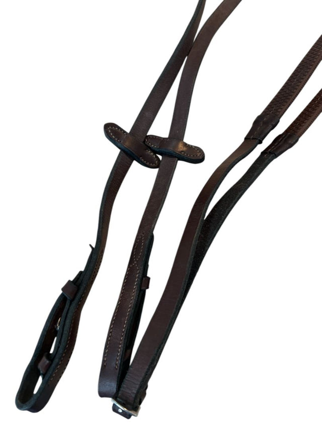 Beval Rubber Reins Flat Leather - Brown Horse/Full Size