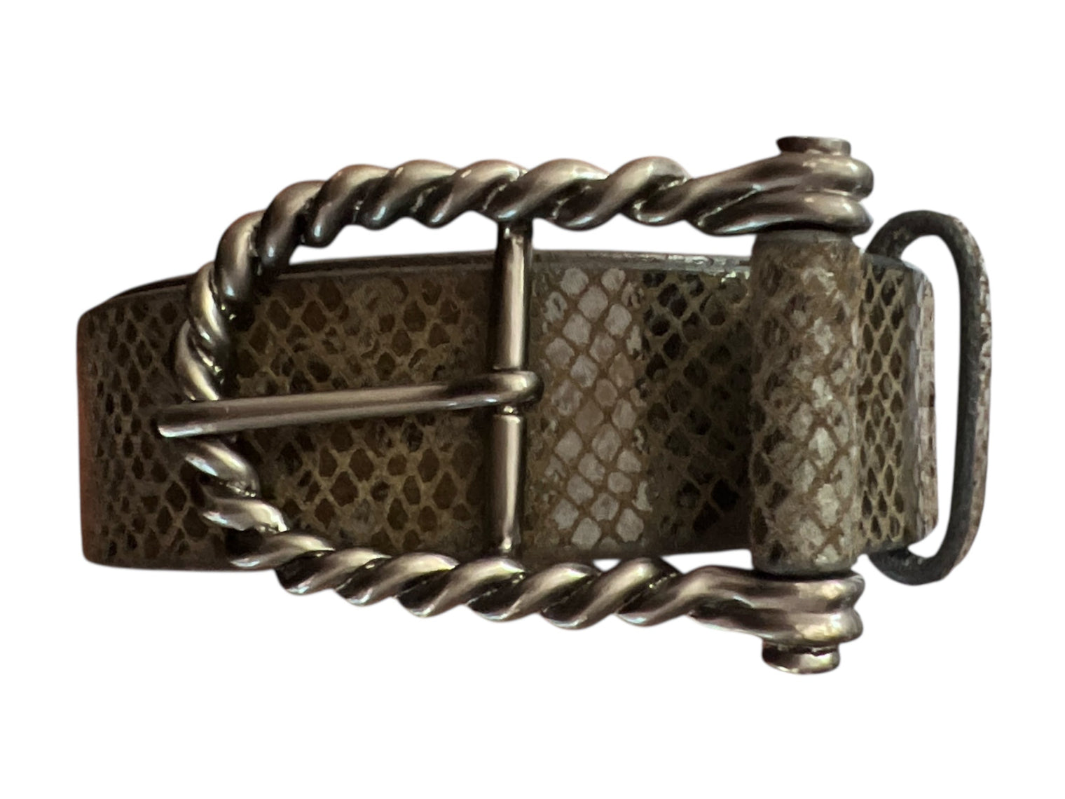 Hannah Childs Twisted Bit Belt - Gunmetal Python Grey / Size Small