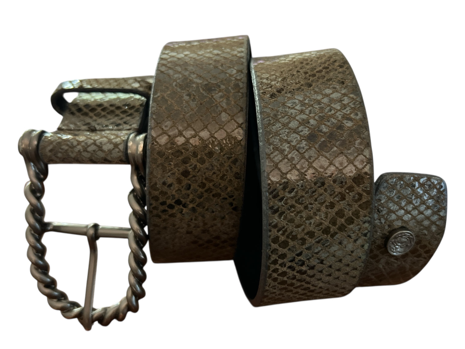 Hannah Childs Twisted Bit Belt - Gunmetal Python Grey / Size Small