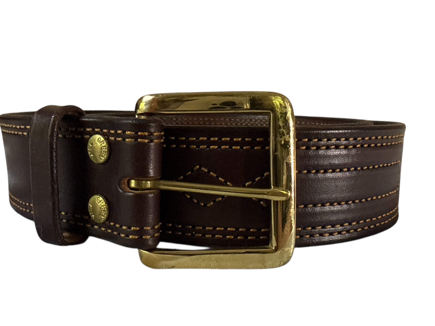 Green Hill Collection Fancy Stitched Leather Belt - Brown/ Size Large