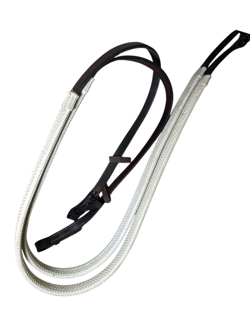 Rubber Competition Reins - White / Havana - 60"