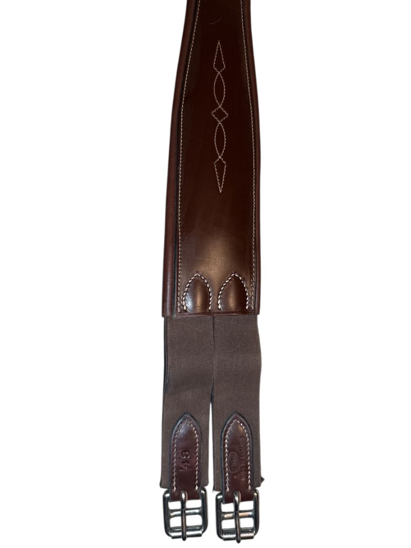 Beval Saddlery Leather Contoured Fancy Stitch Girth - Brown / Size 48"