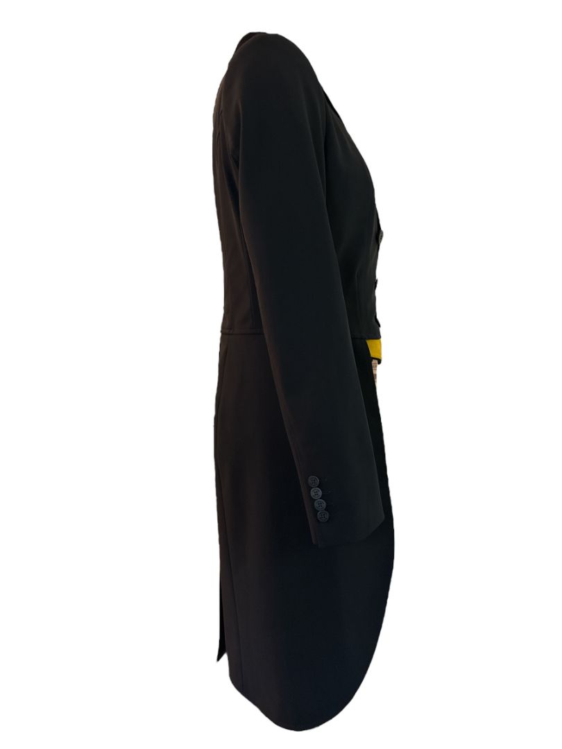Equiline Mackenzie Hunter Shadbelly Show Coat- Black / Yellow Points / Size IT 44