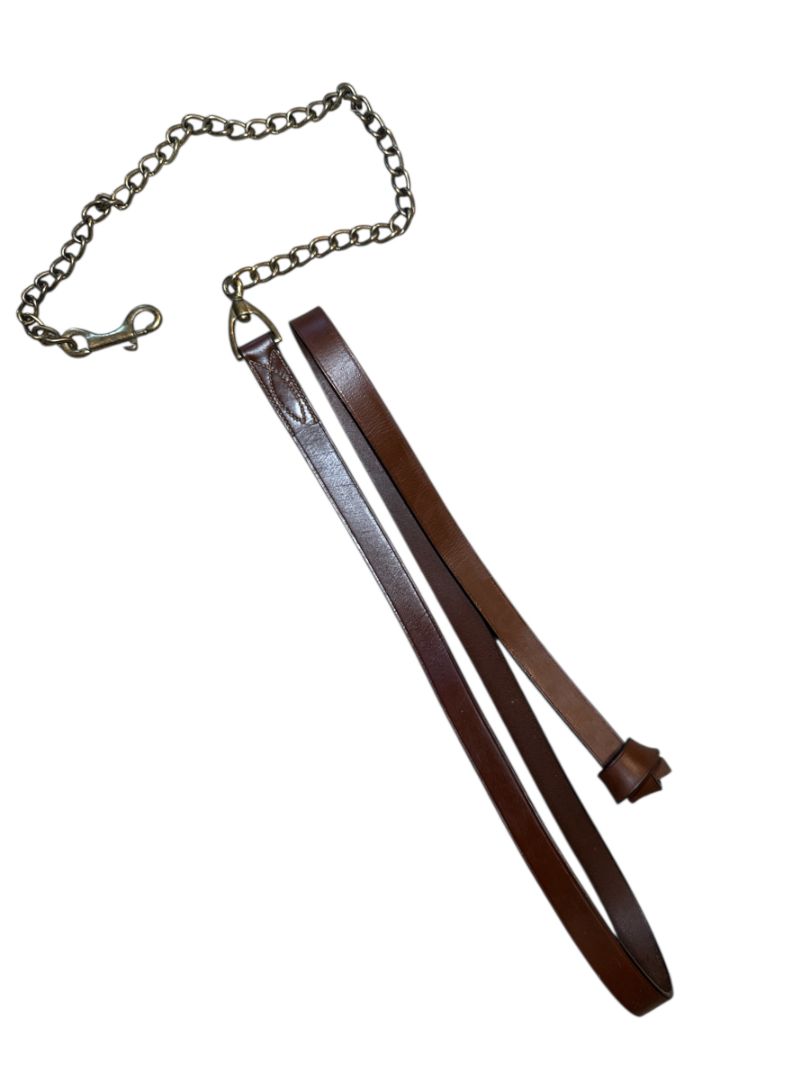 Flat Leather Lead with Stud Chain - 1"