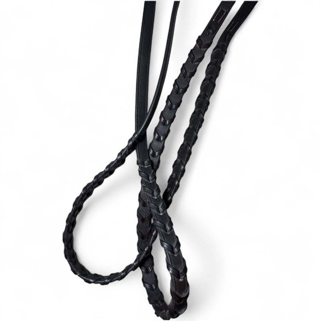 Plymouth Plain Laced Braided Reins by SmartPak- Dark Brown / Horse Size