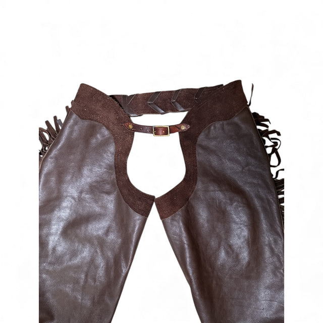 Custom Women's Brown Fringe Leather and Suede Full Chaps - Size US 24/26 (Small)