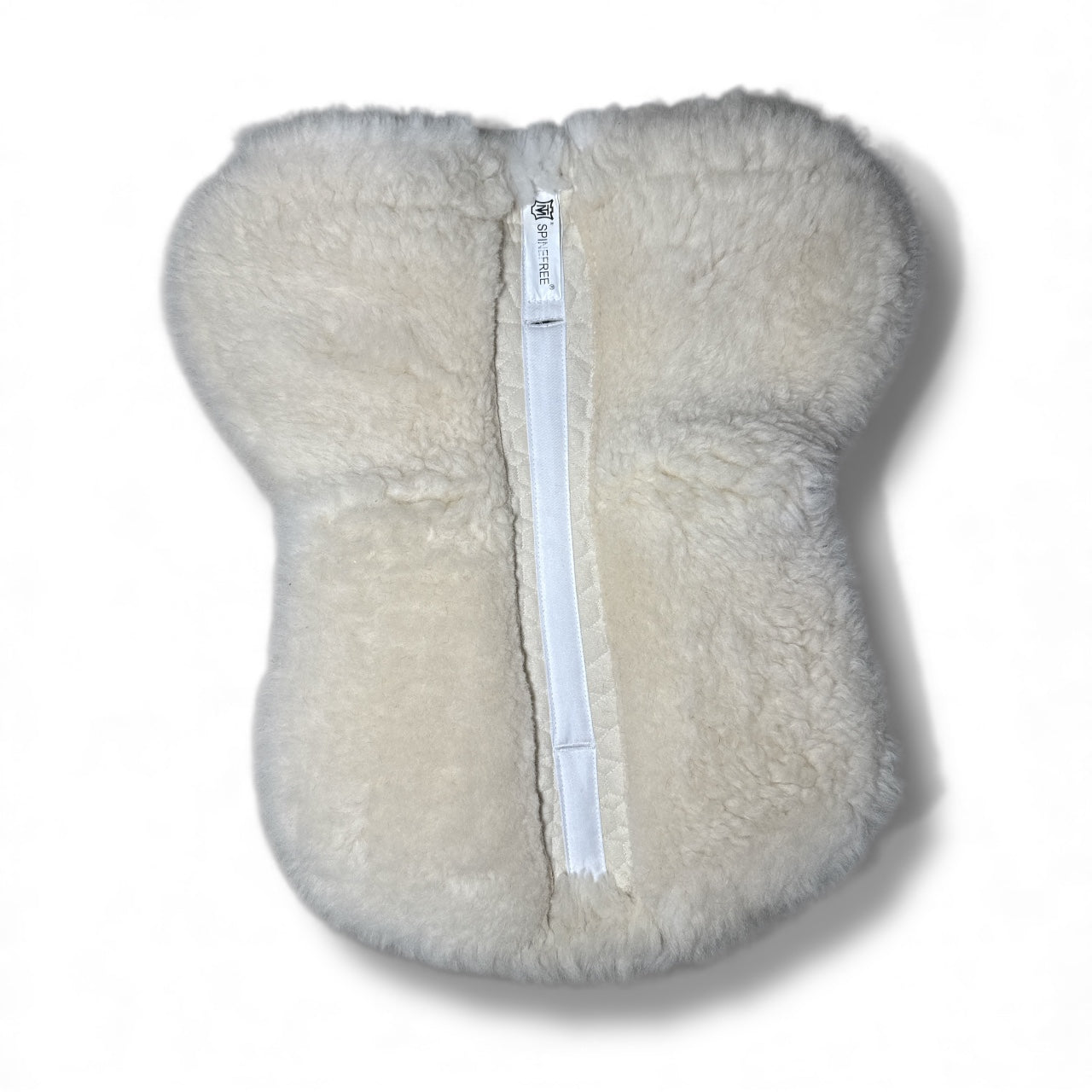 Sheepskin seat cover with a zipper on a white background