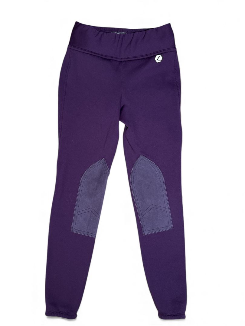 Horze Kids Fleece Winter Knee Patch Leggings - Purple / Size Large Youth