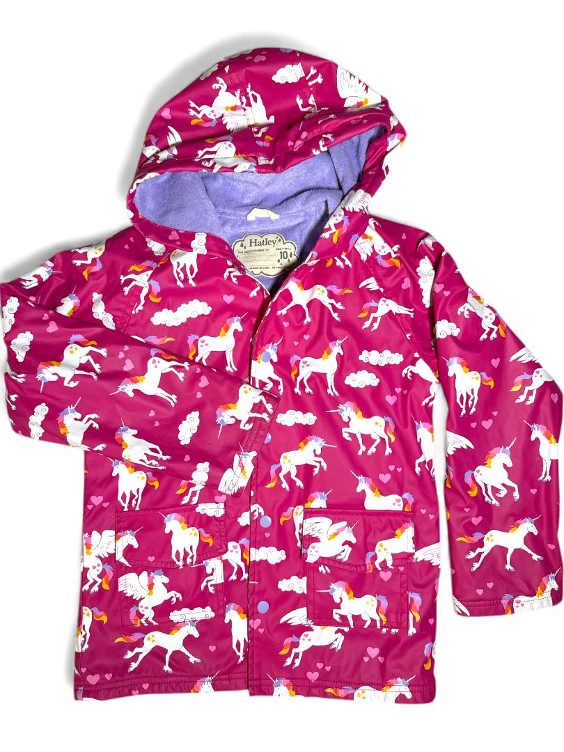 Hatley Girls Unicorn Button-Up Raincoat - Pink / Size 10 Youth