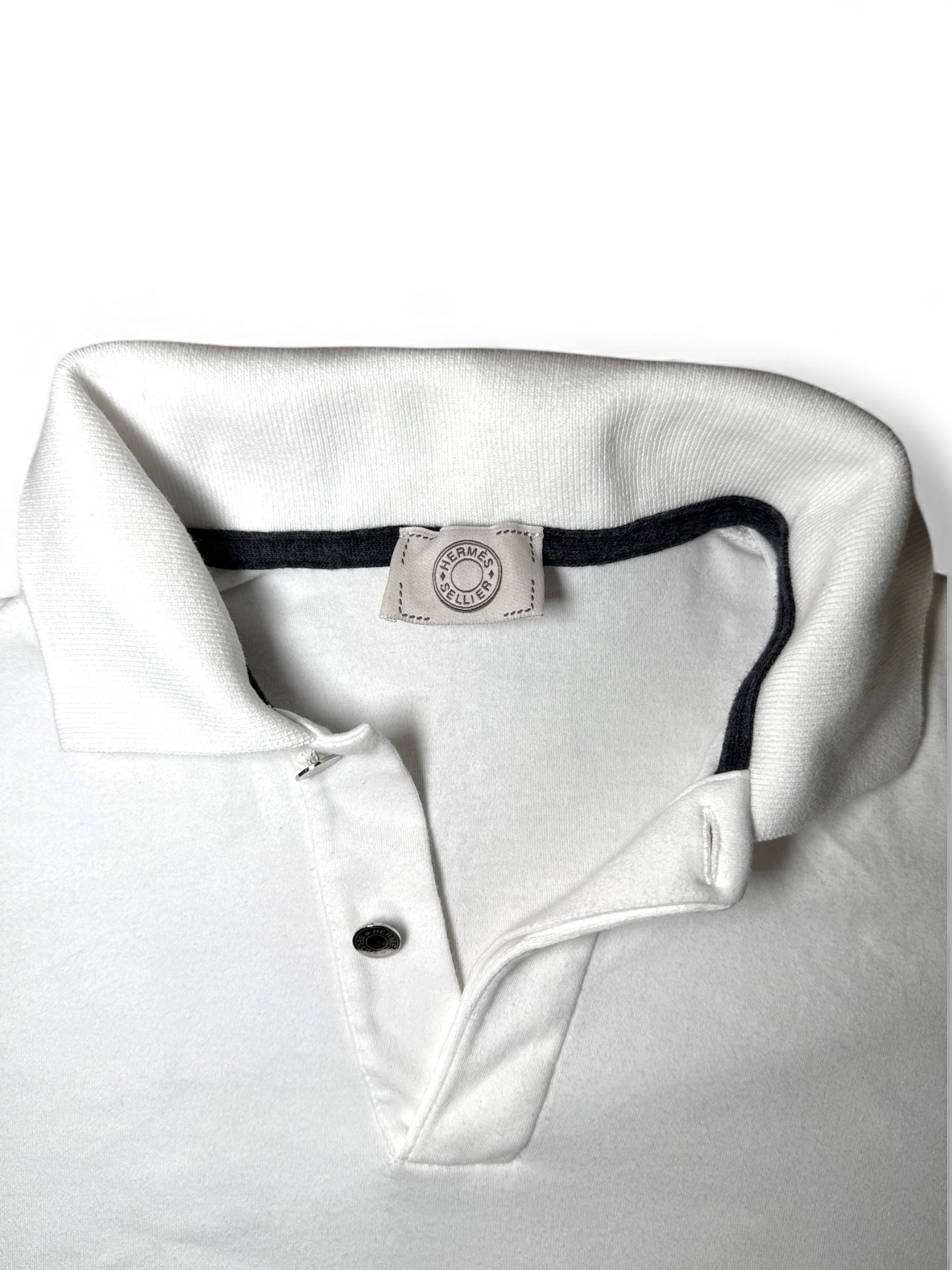 Hermes Sellier Women's H Stitch Polo Shirt - White / Size Small