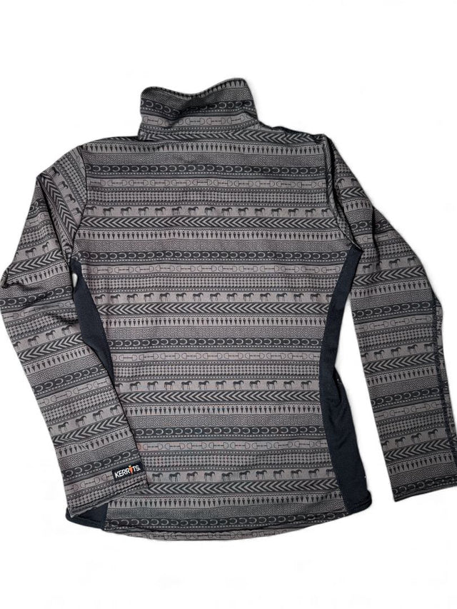 Kerrits Kids Quarter Zip Top - Brown Horse Print / Size Medium Youth