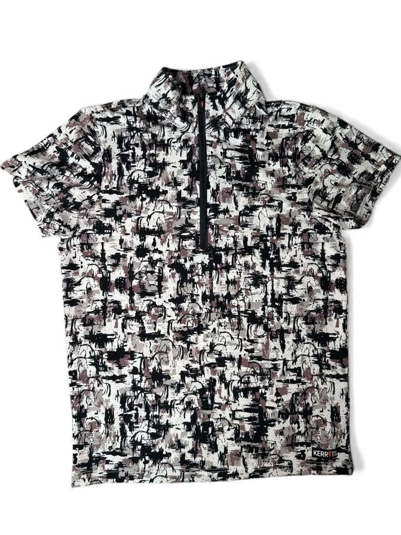 Kerrits Kids Ice Fil Short Sleeve Shirt - Abstract Horse Print / Size Medium Youth