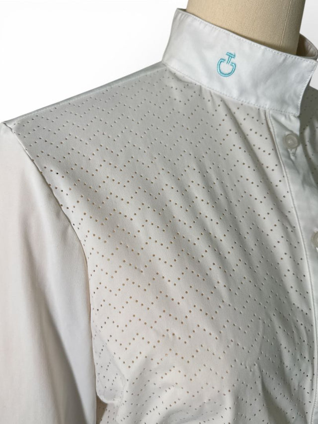 Cavalleria Toscana Women's "Wave" Long Sleeve Perforated Show Shirt - White / Size Large