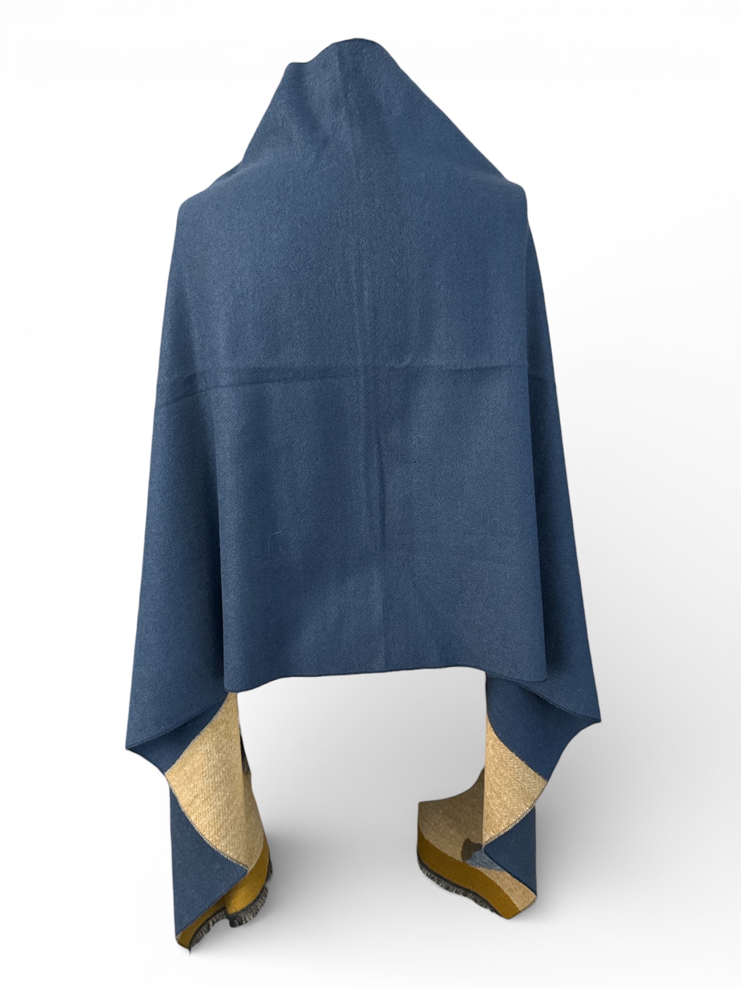 Fox Print Wool Blend Shawl Scarf - Blue / One Size NEW