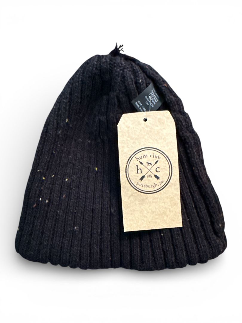 Hunt Club Dappled Wool Blend Beanie Hat - Black / Unisex / One Size NEW