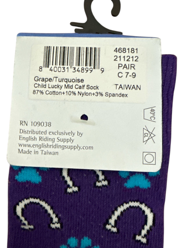Ovation Kids Mid Calf Lucky Socks - Purple / Size 7-9 Youth NEW