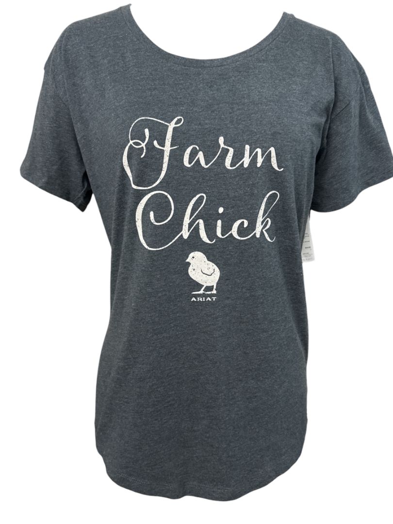 Ariat Women's Graphic "Farm Chick" Tee - Grey / Size Large NEW