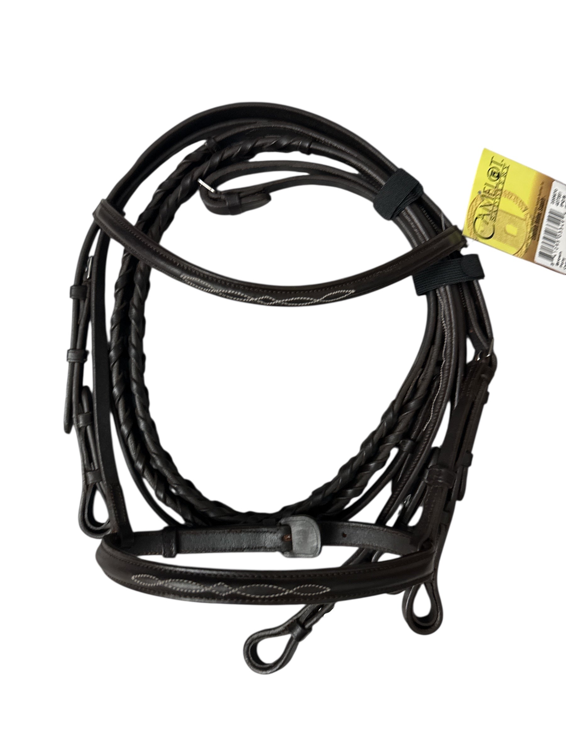 Camelot Fancy Raised Padded Bridle with Reins Dark Brown - Pony New