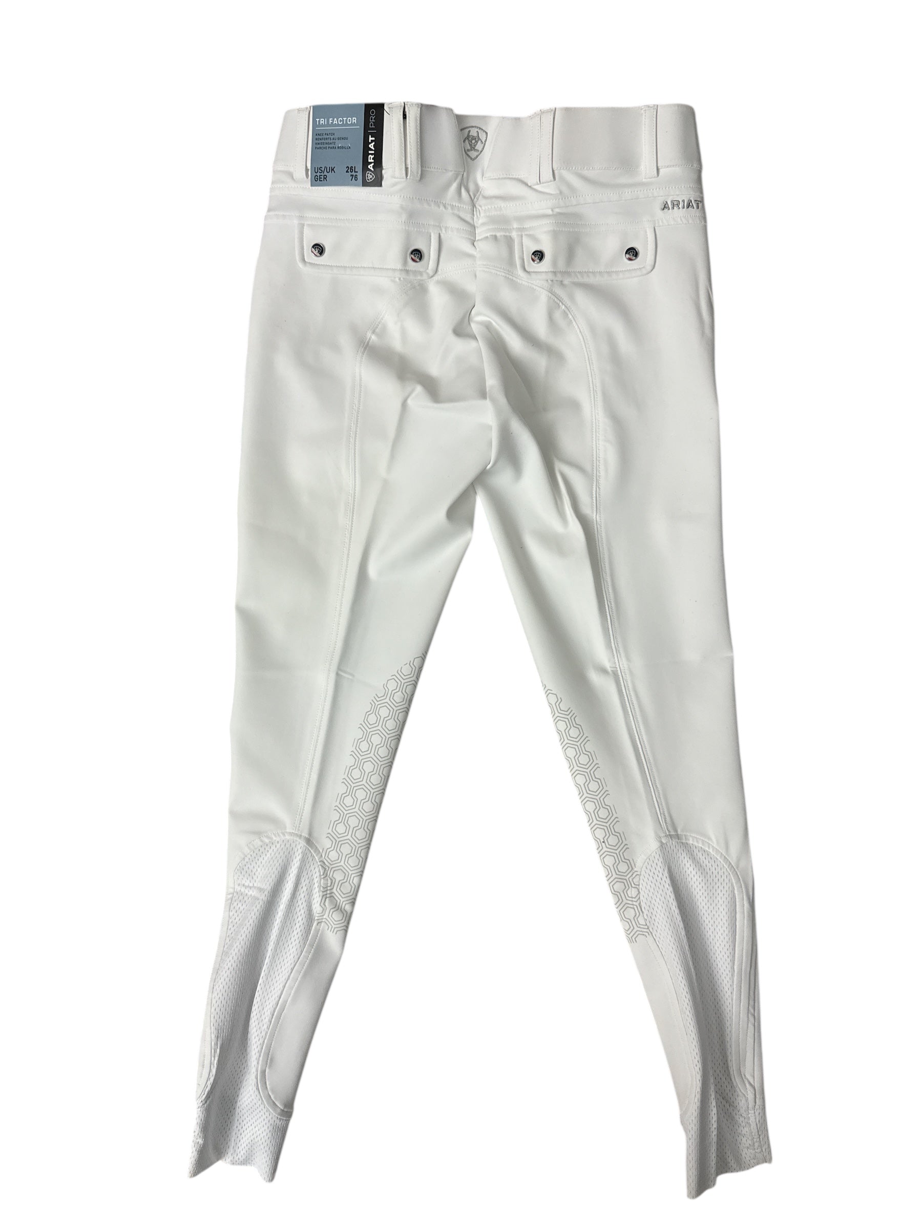 Ariat Pro Series Tri Factor Knee Patch Grip Breech - White / Size US 26 L NEW