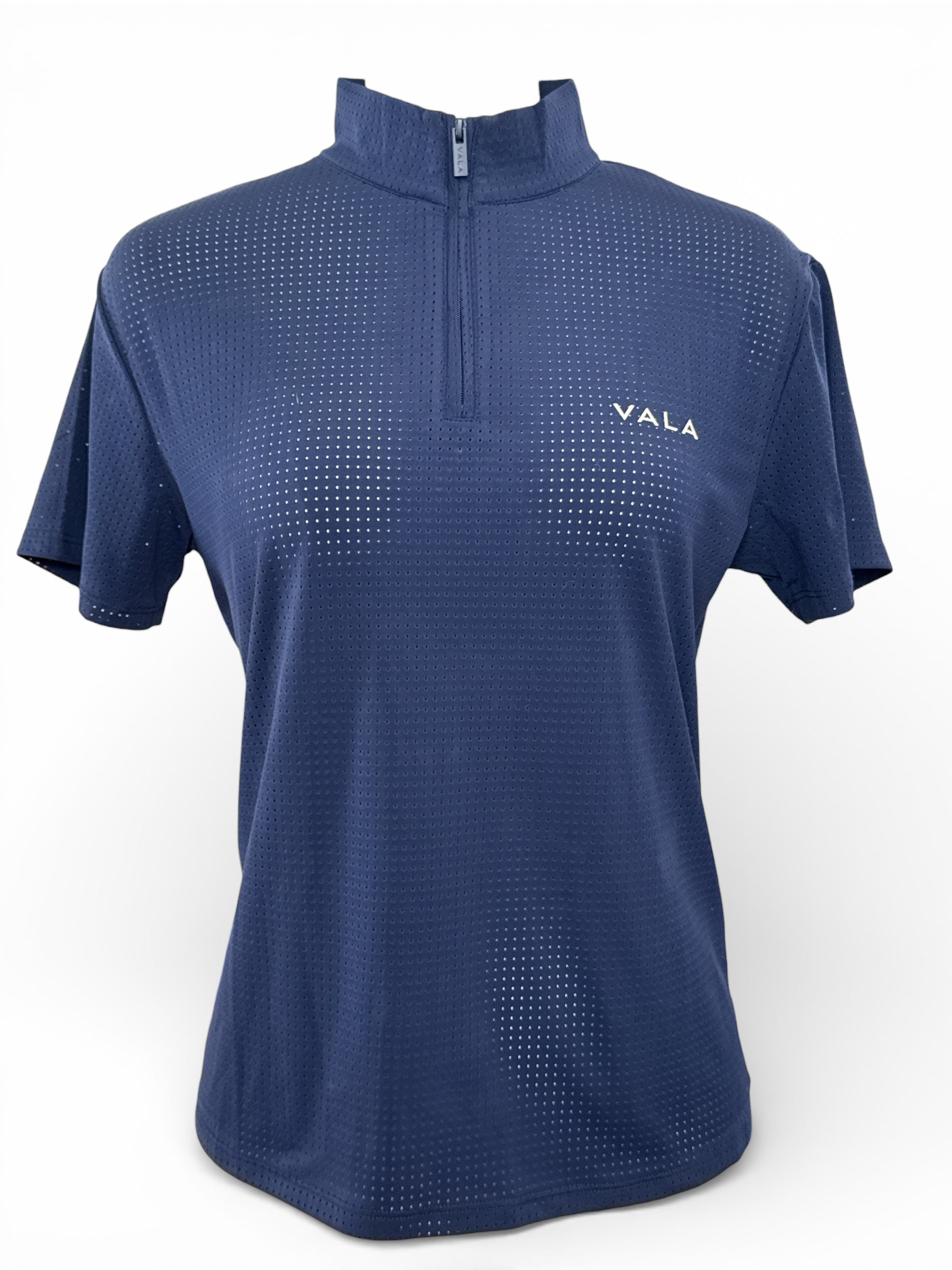 Vala Equestrian Navy Mesh Elsa Zip Neck Short Sleeve Training Top Medium NEW