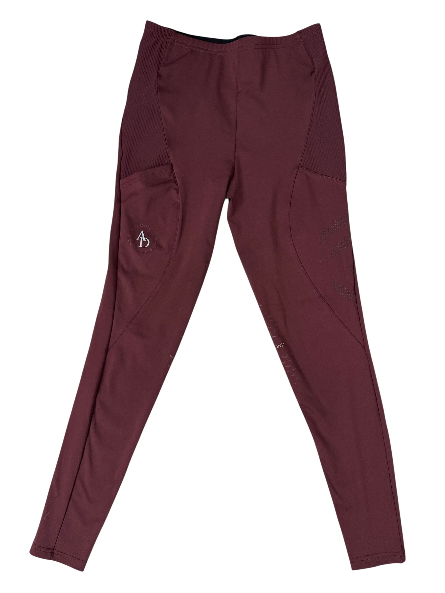 Aztec Diamond Core Riding Leggings Knee Grip - Deep Mauve Burgundy / Size Small