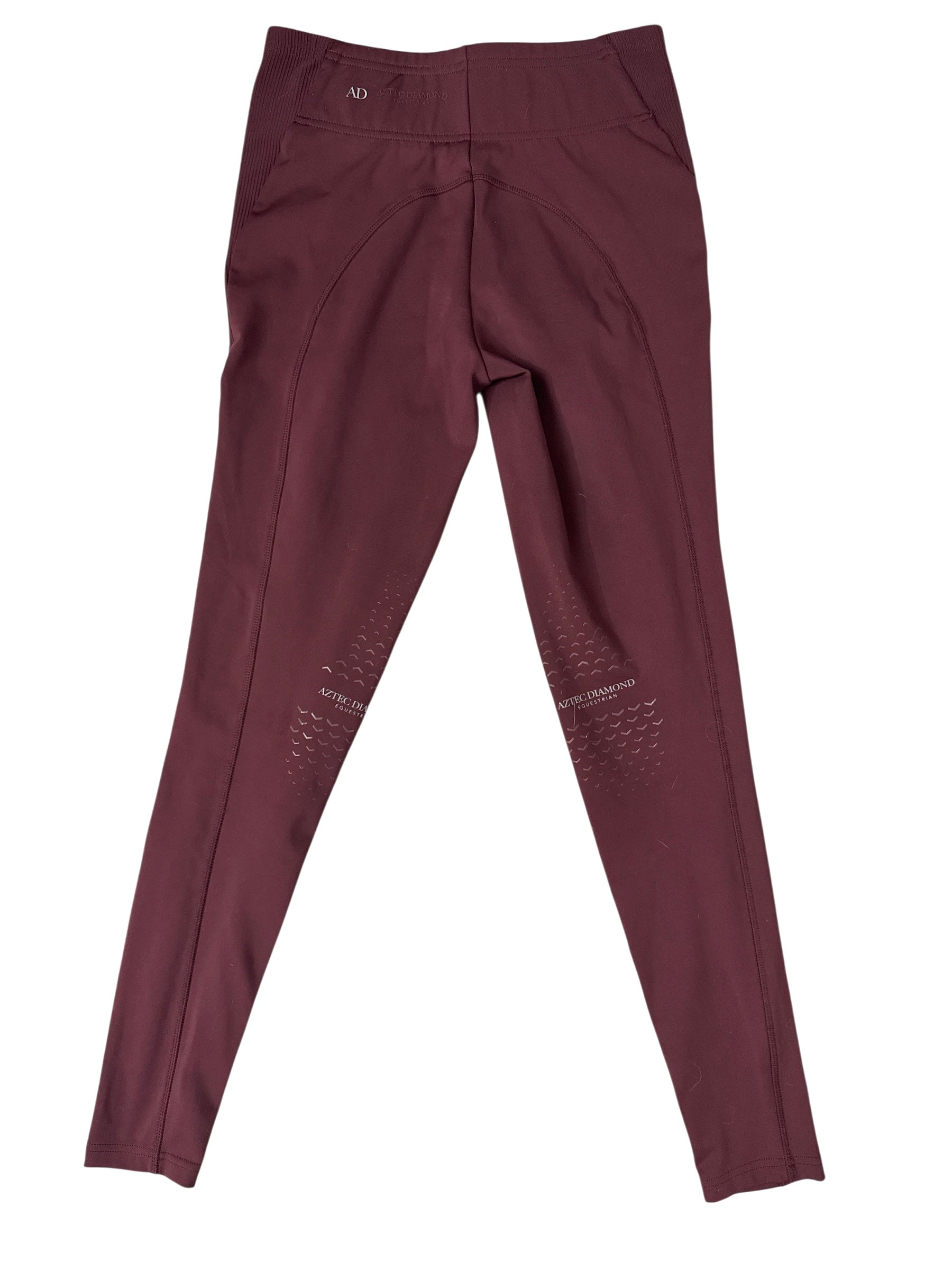 Aztec Diamond Core Riding Leggings Knee Grip - Deep Mauve Burgundy / Size Small