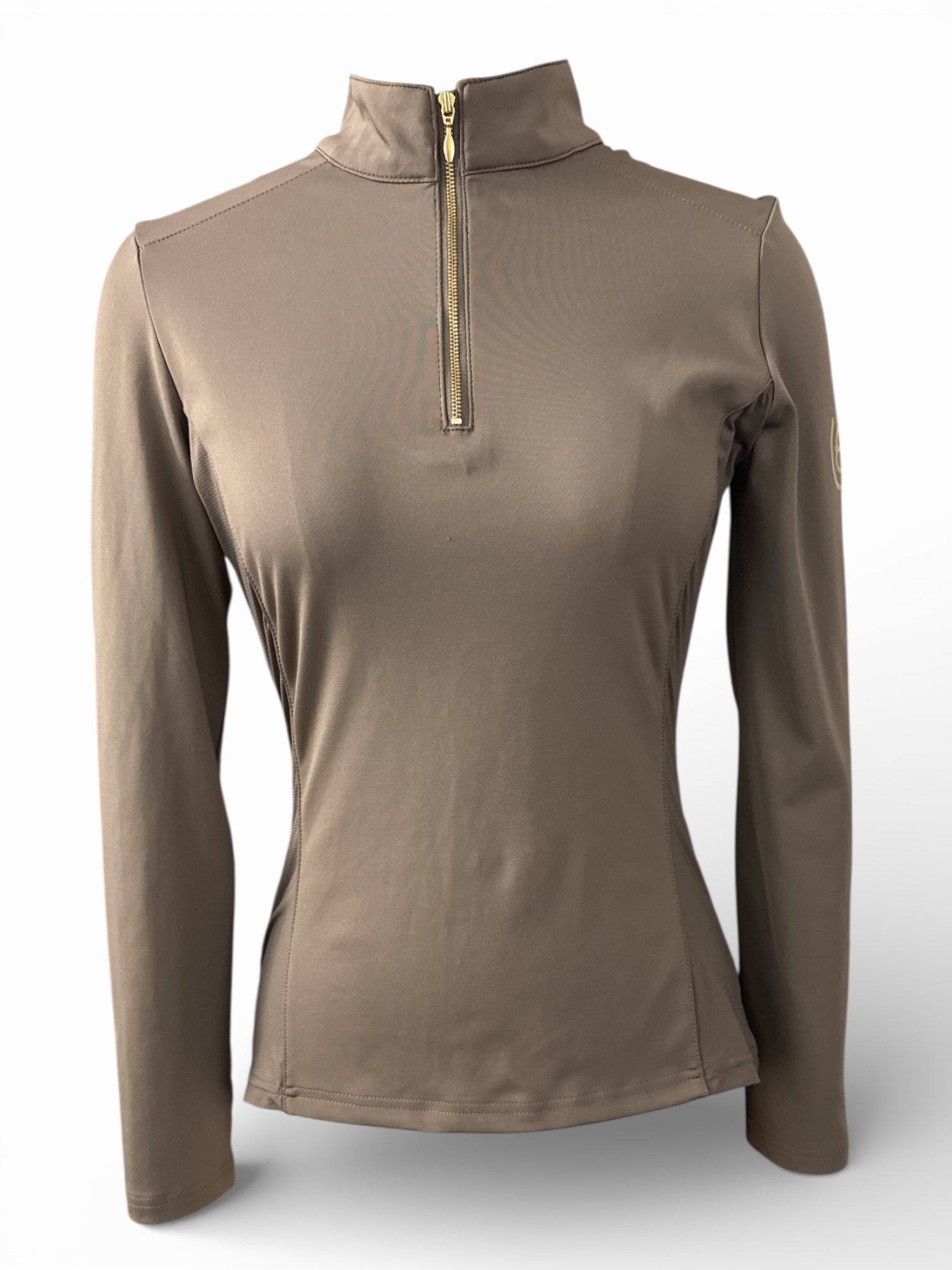 Equestrian Stockholm Long Sleeve Shirt Gold Zipper - Champagne Brown / Size Small