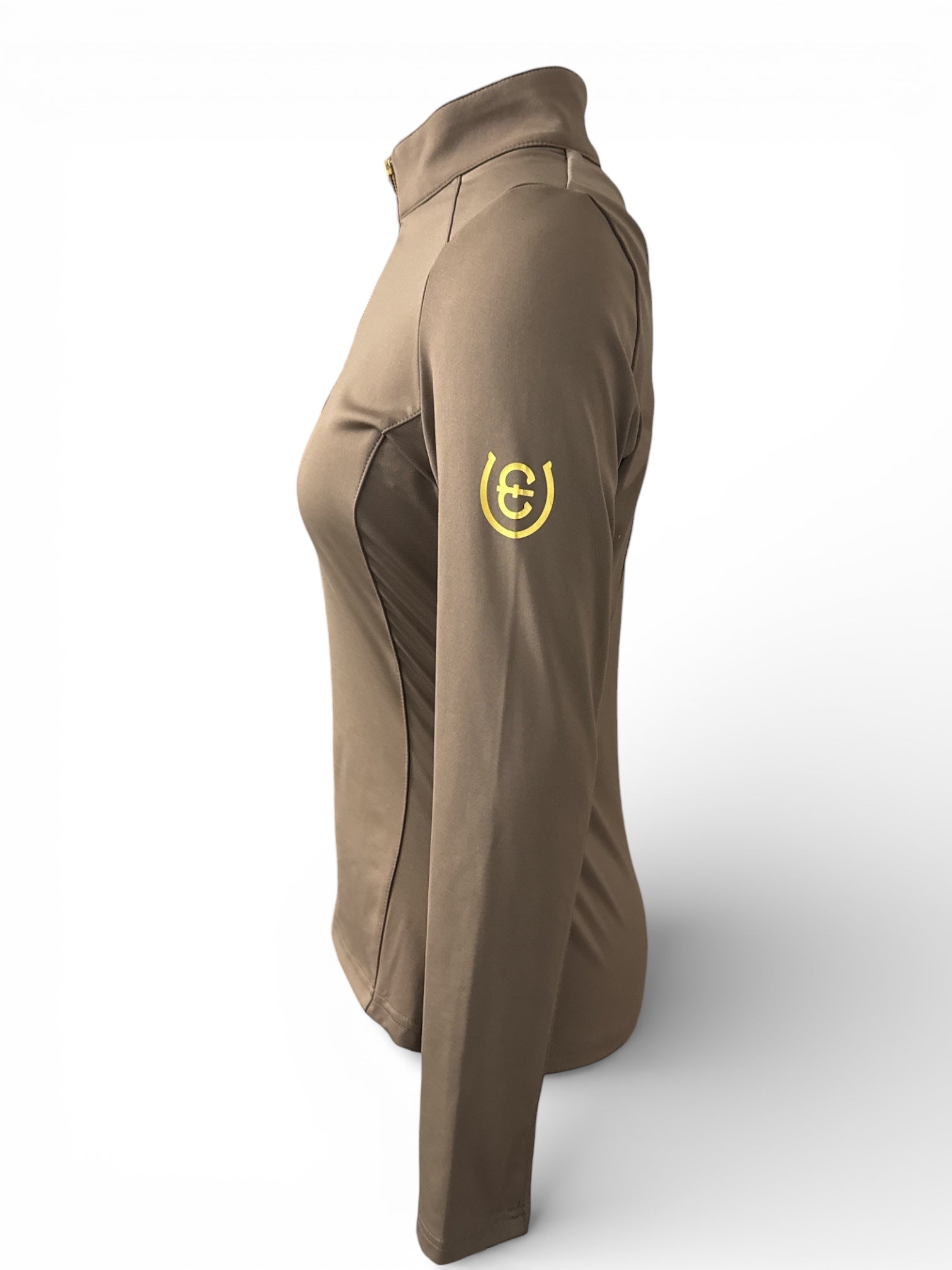 Equestrian Stockholm Long Sleeve Shirt Gold Zipper - Champagne Brown / Size Small