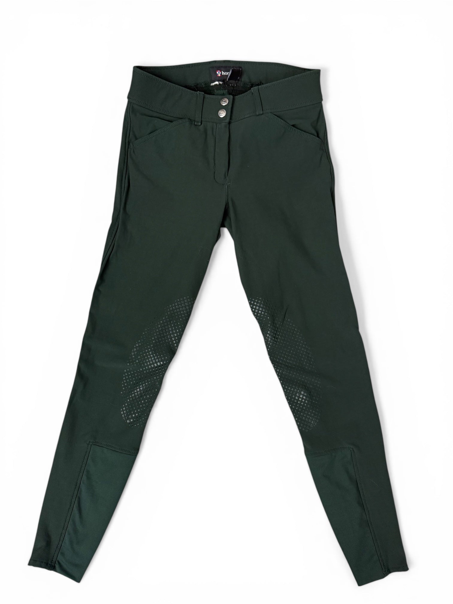 Horze Grand Prix Silicone Knee Patch Breeches - Scarab Green / Size US 24