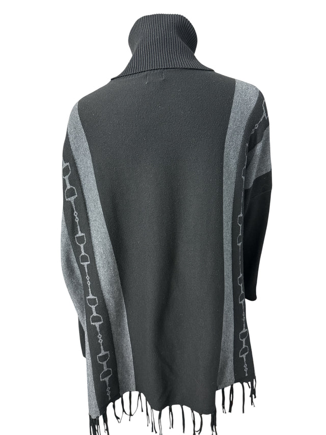 EQL by Kerrits Ladies Turtleneck Poncho Sweater Grey/Black Size - S/M