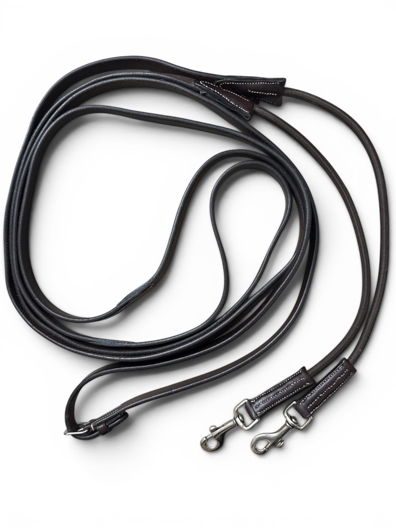 Leather Draw Reins With Elastic / Bungee Cord - Brown