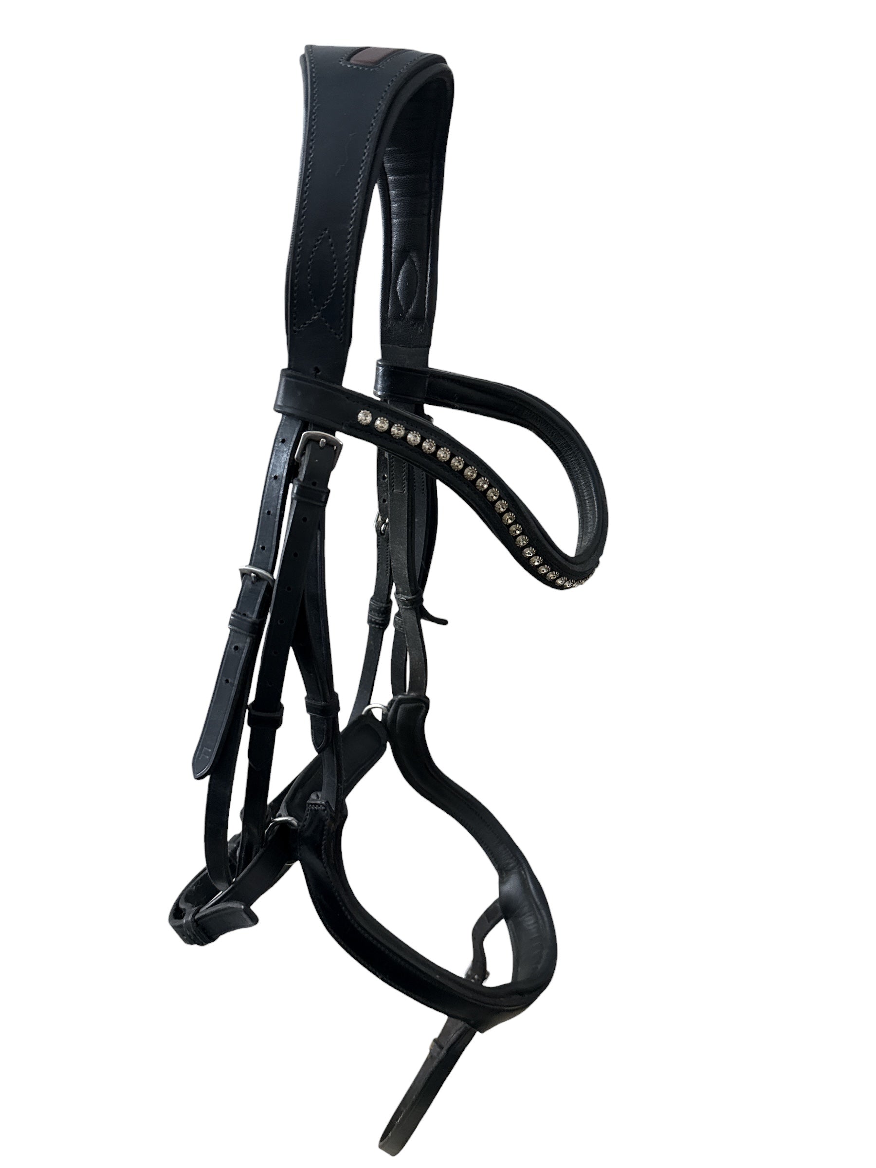 Red Barn by KL Select Arena Ergonomic Snaffle Bridle Crystal Browband - Black / Full Size